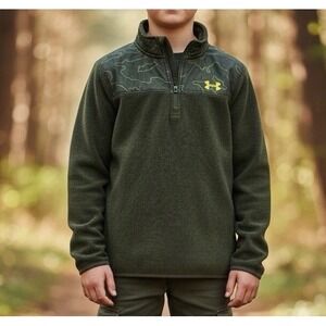 Youth Under Armour Coldgear Pullover Sweater Long Sleeve Quarter Zip YLG Olive